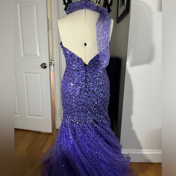 Gorgeous mermaid pageant prom gown, purple sequin leopard - Picture 5 of 5